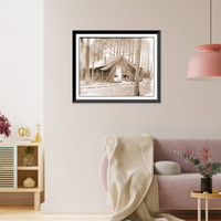 Historic Framed Print, Brandy Station Va. Col. John R. Coxe A.C.S. and lady seated before his log-cabin wi,  17-7/8" x 21-7/8"