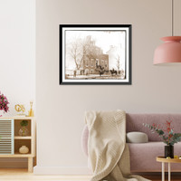 Historic Framed Print, Washington D.C. Col. Benjamin F. Fisher and staff on steps of Signal Corps headquar,  17-7/8" x 21-7/8"