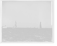 Historic Framed Print, Columbia setting spinnaker and Shamrock, after start,  17-7/8" x 21-7/8"