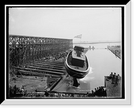 Historic Framed Print, Launch of fire boat James Battle,  17-7/8" x 21-7/8"