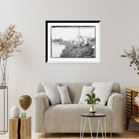 Historic Framed Print, DeGarmo fly-casting, spectators, VanCortlandt Park, N.Y.,  17-7/8" x 21-7/8"