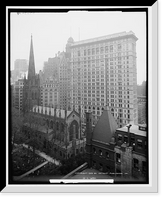 Historic Framed Print, Sky scrapers overshadowing Trinity Church, New York,  17-7/8" x 21-7/8"