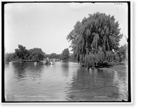 South end of lake in Public Garden, Boston, Antique Print