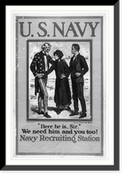 U.S. Navy. Here he is sir. We need him and you too! Navy Recruiting Station. drawn by Charles Dana Gibson, Antique Print