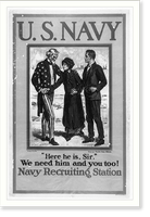 U.S. Navy. Here he is sir. We need him and you too! Navy Recruiting Station. drawn by Charles Dana Gibson, Antique Print