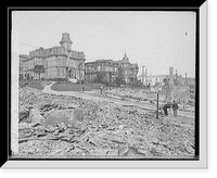 Historic Framed Print, Edge of burned district, corn. of Franklin and Sacremento [i.e. Sacramento] Sts., San Francisco, Cal.,  17-7/8" x 21-7/8"