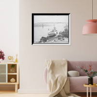 Historic Framed Print, Passing over and under Poughkeepsie bridge, Poughkeepsie, N.Y.,  17-7/8" x 21-7/8"