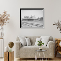 Historic Framed Print, D. & H.R.R. [Delaware & Hudson Railroad] station, Hotel Champlain, N.Y.,  17-7/8" x 21-7/8"