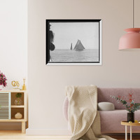 Historic Framed Print, Columbia turning outer mark [with Shamrock II behind],  17-7/8" x 21-7/8"