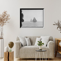 Historic Framed Print, Columbia turning outer mark [with Shamrock II behind],  17-7/8" x 21-7/8"