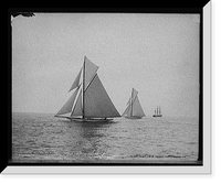 Historic Framed Print, Reliance and Shamrock III tacking just after start, Aug. 27, 1903,  17-7/8" x 21-7/8"