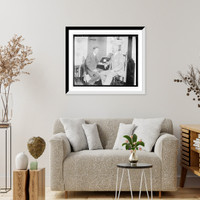 Historic Framed Print, Lanigan and Doolin at desk,  17-7/8" x 21-7/8"