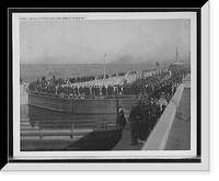 Historic Framed Print, Opening of Davis lock, first vessels to lock up,  17-7/8" x 21-7/8"