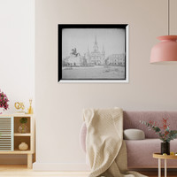 Historic Framed Print, [St. Louis Cathedral and Jackson Monument, New Orleans, Louisiana],  17-7/8" x 21-7/8"