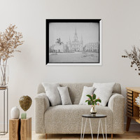 Historic Framed Print, [St. Louis Cathedral and Jackson Monument, New Orleans, Louisiana],  17-7/8" x 21-7/8"