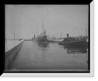 Cargo ship and tug in canal, probably Sault Sainte Marie Canal Classic, Antique Wall Art