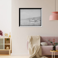 Historic Framed Print, [Steamboat dock from Fort William Henry Hotel, Lake George, N.Y.],  17-7/8" x 21-7/8"