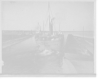 Str. Charles M. Warner leaving Poe Lock, Sault Ste. Marie, Mich, Vintage Print