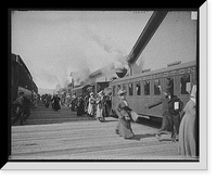 Taking trains of Mount Washington Railway at base station, White Mountains, N.H, Vintage Poster