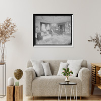 Historic Framed Print, [Living room with double windows and world globe],  17-7/8" x 21-7/8"