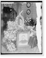 Memorial corner with wreaths surrounding portrait of man, Antique Wall Art