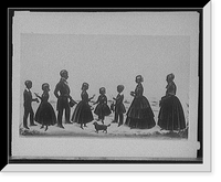 Silhouette portrait of man with hat, five children, pets, and two women, possibly a family, Antique Wall Art