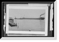 Cargo ships near pier, possibly in Michigan, Antique Wall Art