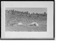 Carriage, wagon, and tent, possibly reenactment of pioneer or Civil War camp, Vintage Poster