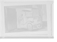 Man posed with automobile halfway out of garage Classic, Vintage Print