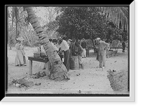 Tourists buying coconuts and fruit from vendor, probably Nassau, Bahamas Classic, Historic Reproduction