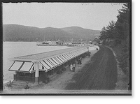 Pergola Casino by shore road and steamer Horicon at wharf, Fort William Henry Hotel, Lake George, N.Y, Antique Wall Art