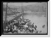 Historic Framed Print, [Passengers arriving at pier, Avalon, Catalina Island, Calif.],  17-7/8" x 21-7/8"