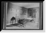 Bedroom with maps on wall, possibly in historic house or museum, Antique Print