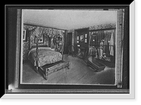Bedroom with trundle bed, cradle, and costume display, possibly in historic house or museum, Antique Poster