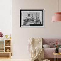 Bedroom with spinning wheel and Colonial-style furnishings Classic, Antique Print