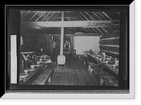 Interior of a log cabin with long dining tables, Vintage Wall Art