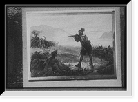Antique Photo Print - European man in metal helmet firing on Indians