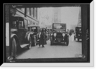 Woman walking in front of automboiles, Mich, Antique Wall Art