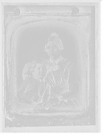 Woman in coiffed hair with comb, and boy, possibly her son, Antique Poster