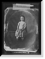 Historic Framed Print, [Girl in pantaloons standing by bench],  17-7/8" x 21-7/8"