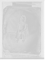 Historic Framed Print, [Girl in pantaloons standing by bench],  17-7/8" x 21-7/8"