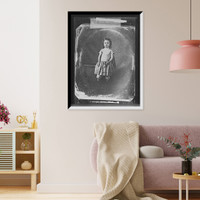 Historic Framed Print, [Girl in pantaloons standing by bench],  17-7/8" x 21-7/8"