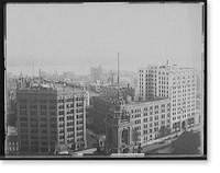 Church tower, commercial buildings and waterfront, probably Detroit Classic, Vintage Wall Art