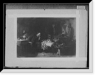 Man, possibly physician, watching sick child while woman weeps and another man looks on, Vintage Print