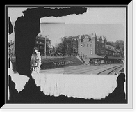 Historic Framed Print, Fouquet House and D. & H. R.R. [Delaware & Hudson Railroad] station, Plattsburgh, N.Y.,  17-7/8" x 21-7/8"