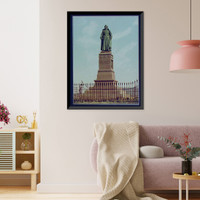 Historic Framed Print, Marquette statue,  17-7/8" x 21-7/8"