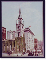 Historic Framed Print, Marble Collegiate Church and Holland House, New York,  17-7/8" x 21-7/8"