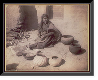 Historic Framed Print, Hopi woman making pottery,  17-7/8" x 21-7/8"
