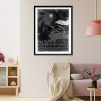 Historic Framed Print, Join the Army Air Service be an American eagle. Charles Livingston Bull  Alpha Litho. Co. Inc. N.Y.,  17-7/8" x 21-7/8"