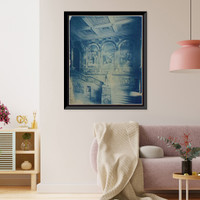 Historic Framed Print, Grand Staircase and Chavanne's Panels, right section, Boston Library,  17-7/8" x 21-7/8"